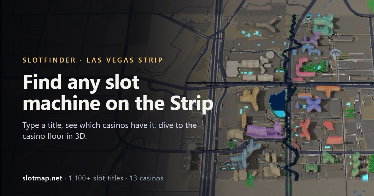 The 3D map of the Las Vegas Strip in SlotMap, casinos lit in their colours